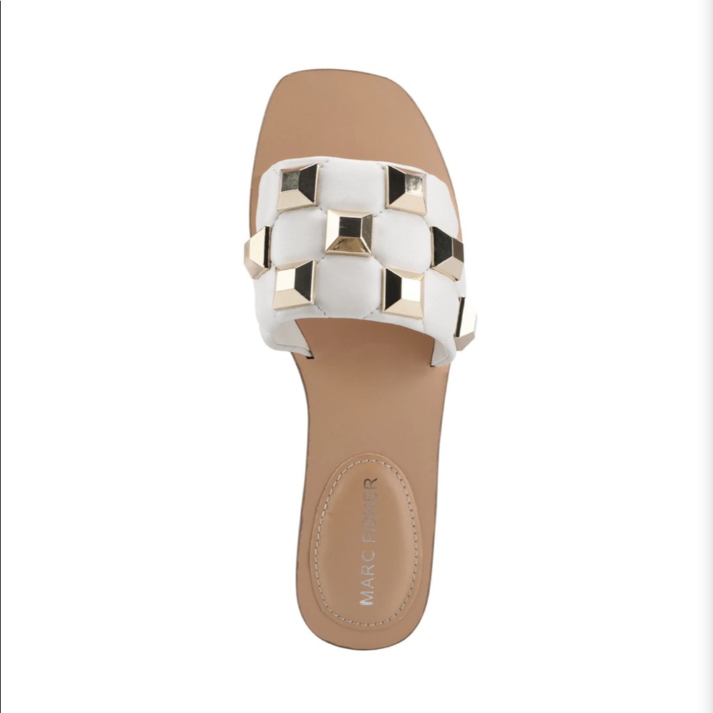 Marc Fisher Bamer Studded Flat Sandal - Ivory White Gold